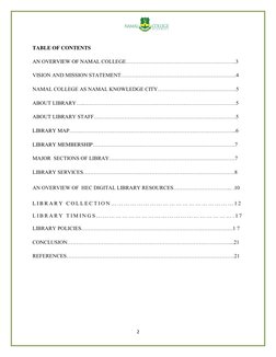 2 
 
 
TABLE OF CONTENTS 
AN OVERVIEW OF NAMAL COLLEGE…………………………………………………….3 
VISION AND MISSION STATEMENT……………………………………………