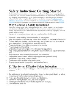 Safety Induction: Getting Started 
A safety induction is conducted to welcome new employees to the company and prepare them