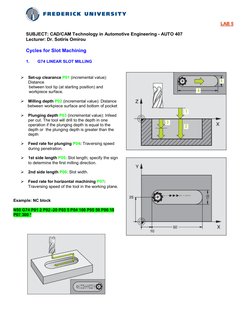 LAB 5 
 
SUBJECT: CAD/CAM Technology in Automotive Engineering - AUTO 407 
Lecturer: Dr. Sotiris Omirou 
 
Cycles for Slot
