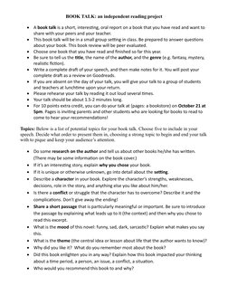 Book Talk Report Example Book Talk Planning Guide | PDF | Books | Communication