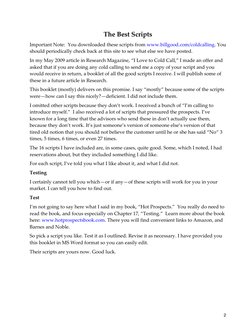 2 
The Best Scripts 
Important Note:  You downloaded these scripts from www.billgood.com/coldcalling. (http://www.billgoo