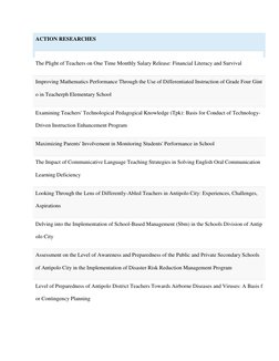 ACTION RESEARCHES 
 
The Plight of Teachers on One Time Monthly Salary Release: Financial Literacy and Survival 
Improving Ma