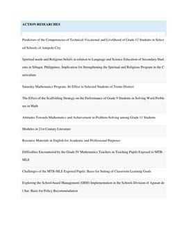 ACTION RESEARCHES 
 
Predictors of the Competencies of Technical-Vocational and Livelihood of Grade 12 Students in Select
ed