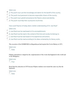 Select one: 
a. The youth must use their knowledge and talents for the benefit of the country.  
b. The youth must persevere