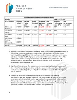 ProjectManagementDocs.com 
3 
 
 
 
Project Cost and Schedule Performance Report 
Project:  
Date: 05/01/20xx 
WBS E