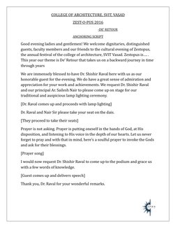 COLLEGE OF ARCHITECTURE, SVIT, VASAD
ZEST-O-PUS 2016
                                                    -DE’ RETOUR
ANCHORIN