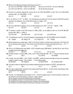 12. Which of the following solutions would have same pH ? 
(A) 100 ml of 0.2M 
ml
100
HCI 
 of 0.4M 
3
NH  
(B) 50 ml of 0