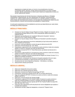 departamento contable del cliente, en función a los procedimientos, técnicas y 
normatividad vigente. Asimismo, brindar aseso