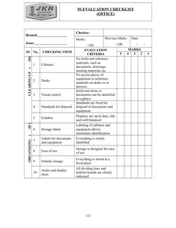 5S EVALUATION CHECKLIST
(OFFICE)
Branch:          
 
             
 
             
Zone: