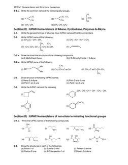 IUPAC Nomenclature and Structural Isomerism
B-8.
Write the common name of the following alkyl groups.
(a) 
(b) 
(c) 
(d) –C