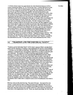 l7.S.Eliot's critical output was quite diverse; he wrote theoretical piecesas well as 
stud~es of particular authors. In "To