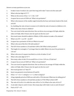Math Questions All Around 100 Challenging Math Questions & Answers | PDF | Area | Sphere
