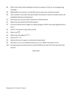 Math Questions All Around 100 Challenging Math Questions & Answers | PDF | Area | Sphere