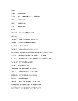 30403
30458         S10 2.8 DIESEL
30616         REGULADOR 5V MODULO CAMINHÃO
30618         S10 2.8 DIESEL
30619         S10