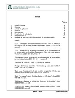 Página 2 de 65 
 
Clave: 2330-003-001
 
 
 
 
 
ÍNDICE 
 
 
 
 
Página 
 
 
 
1 
Base normativa 
3 
2 
Objeti
