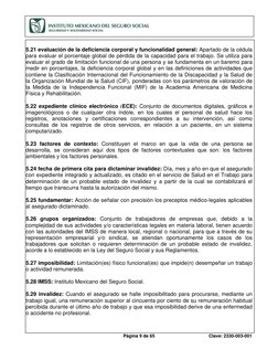 Página 9 de 65 
 
Clave: 2330-003-001
 
 
 
5.21 evaluación de la deficiencia corporal y funcionalidad genera