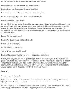HORATIO: My Lord, I came when I heard about your father’s death.
HAMLET [quietly]: Yes, that was the worst day of my life.
HO