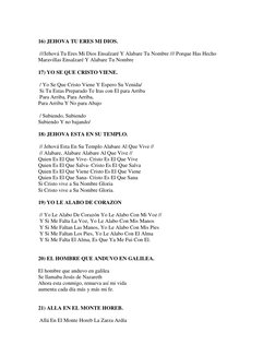 16) JEHOVA TU ERES MI DIOS. 
 
 ///Jehová Tu Eres Mi Dios Ensalzaré Y Alabare Tu Nombre /// Porque Has Hecho 
Maravillas En