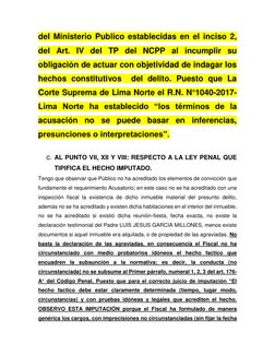 del Ministerio Publico establecidas en el inciso 2, 
del Art. IV del TP del NCPP al incumplir su 
obligación de actuar con ob