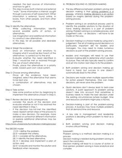 needed, the best sources of information, 
and how to get it.  
- 
This step involves both internal and external 
“work.” Some