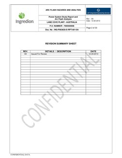 ARC FLASH HAZARDS AND ANALYSIS 
 
 
Power System Study Report and  
Arc Flash Analysis 
Rev :  0A 
Date : 12-20-2013 
LANE
