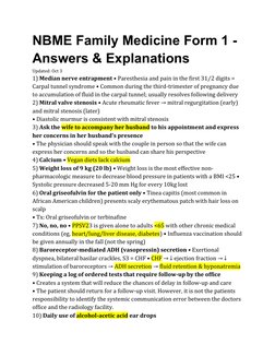 NBME Family Medicine Form 1 - 
Answers & Explanations  
Updated: Oct 3 
1) Median nerve entrapment • Paresthesia and pain in