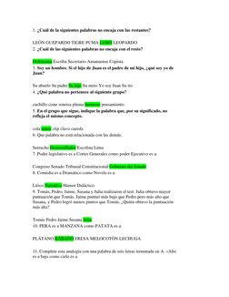 1. ¿Cuál de la siguientes palabras no encaja con las restantes?  
 
LEÓN GUEPARDO TIGRE PUMA LOBO LEOPARDO  
2. ¿Cuál de las