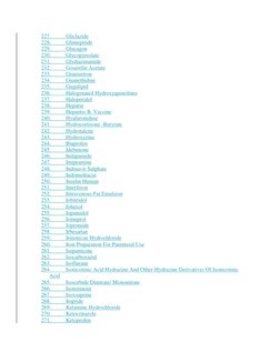 227. 
Gliclazide 
228. 
Glimepiride 
229. 
Glucagon 
230. 
Glycopyrrolate 
231. 
Glydiazinamide 
232. 
Goserelin Acetate 
233