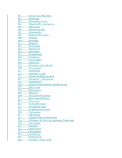 181. 
Estramustine Phosphate 
182. 
Etanercept 
183. 
Ethacridine Lactate 
184. 
Ethambutol Hydrochloride 
185. 
Ethamsylate