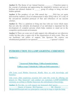 Anchor 2:- The theme of our Annual function ________ ( Function name) is 
the concept of pulsating and appreciating the imagi