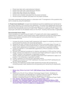  
Project start date (with a planned/actual indicator) 
 
Project finish date (with a planned/actual indicator) 
 
Project