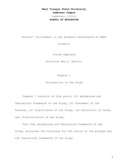 West Visayas State University  
Lambunao Campus 
Lambunao, Iloilo 
SCHOOL OF EDUCATION 
 
1 
 
 
 
 
Parents’ Involvement in