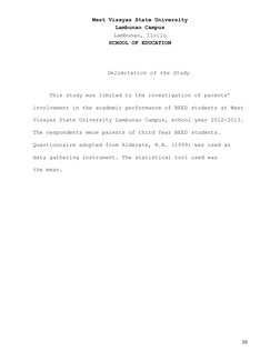 West Visayas State University  
Lambunao Campus 
Lambunao, Iloilo 
SCHOOL OF EDUCATION 
 
10 
 
 
 
Delimitation of the Study