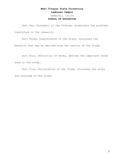 West Visayas State University  
Lambunao Campus 
Lambunao, Iloilo 
SCHOOL OF EDUCATION 
 
2 
 
Part Two, Statement of the Pro