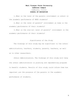 West Visayas State University  
Lambunao Campus 
Lambunao, Iloilo 
SCHOOL OF EDUCATION 
 
6 
 
1. What is the level of the pa