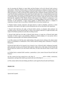 also be presenting the Masters to major labels and that Producer will not be Record Label exclusive
representative. Therefore