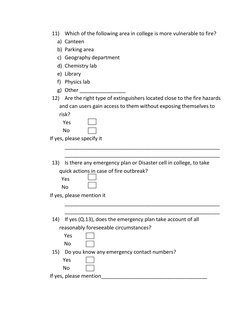 11) Which of the following area in college is more vulnerable to fire? 
a) Canteen  
b) Parking area 
c) Geography department