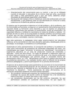 Escuela de Formación para la Organización Comunitaria
Resumen elaborado para educadores y educadoras populares.  Septiembre d