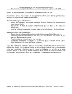 Escuela de Formación para la Organización Comunitaria
Resumen elaborado para educadores y educadoras populares.  Septiembre d