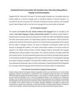 Combinatorial animal communication with computable syntax: Chick-a-dee calling qualifies as 
"language" by structural linguis