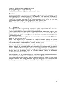 1 
 
Estrategias de intervención en conductas disruptivas 
Intervention Strategies in disruptive behavior 
María del Carmen
