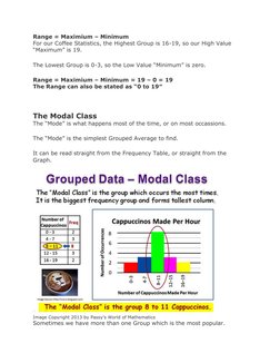Range = Maximium – Minimum 
For our Coffee Statistics, the Highest Group is 16-19, so our High Value 
“Maximum” is 19. 
The L