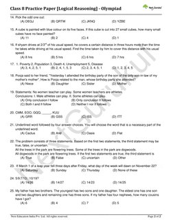Class 8 Logical Reasoning Practice | PDF