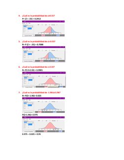 4. ¿Cuál es la probabilidad de z≥0.55? 
P= (Z > .55) = 0.2912 
 
 
5. ¿Cuál es la probabilidad de z≥-0.55? 
R= P (Z > -.55) =