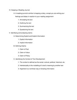 Outlining Examples Critical Reading Critical Reading and Outlining Strategies | PDF | Intertextuality ...