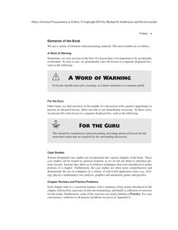 Object-Oriented Programming in Python, © Copyright 2014 by Michael H. Goldwasser and David Letscher
Preface
v
Elements of the