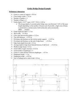 Girder Bridge Design Example 
Preliminary dimensions   
 Center to center of support = 16.6 m  
 Clear bridge width = 7.32