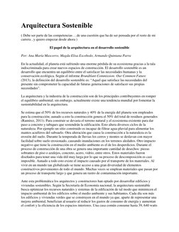 Arquitectura Sostenible 
( Debe ser parte de las competencias …de una cuestión que ha de ser pensada por el resto de mi 
carr