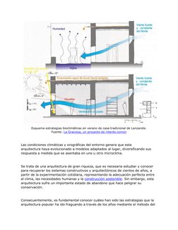 Esquema estrategias bioclimáticas en verano de casa tradicional de Lanzarote. 
Fuente: La Graciosa, un proyecto de interés