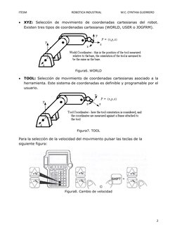 ITESM 
ROBOTICA INDUSTRIAL  
M.C. CYNTHIA GUERRERO 
2 
 
 
 XYZ: Selección de movimiento de coordenadas cartesianas del robo